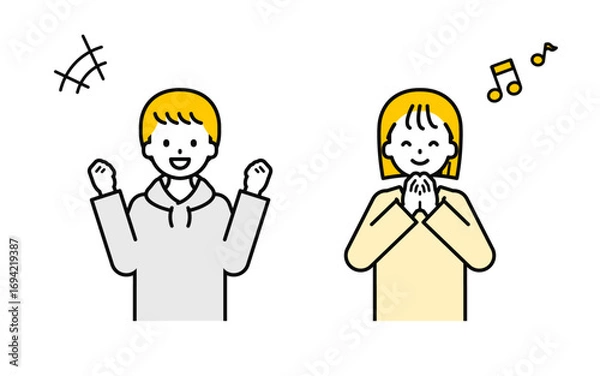 Obraz シンプルな私服のこどもの男女_うれしい