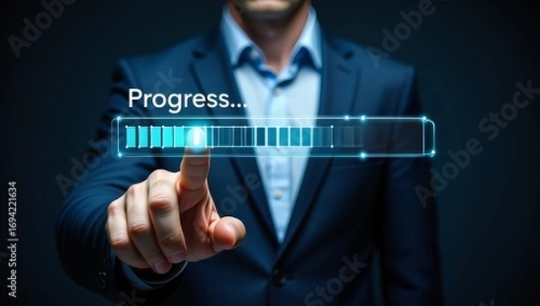 Fototapeta Understanding progress concept with loading bar and business man in suit concept