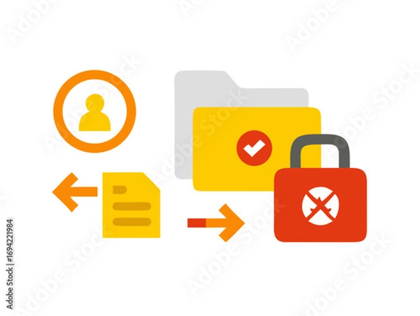 Fototapeta Digital security concept showing user data transfer to secure folders with a locked padlock and access granted checkmark