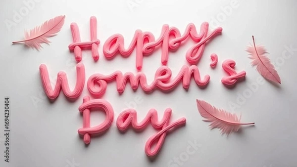 Obraz 'Happy Women's Day' pink writing and feathers