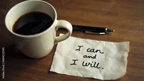 Obraz 'I can and I will' note and a cup of coffee