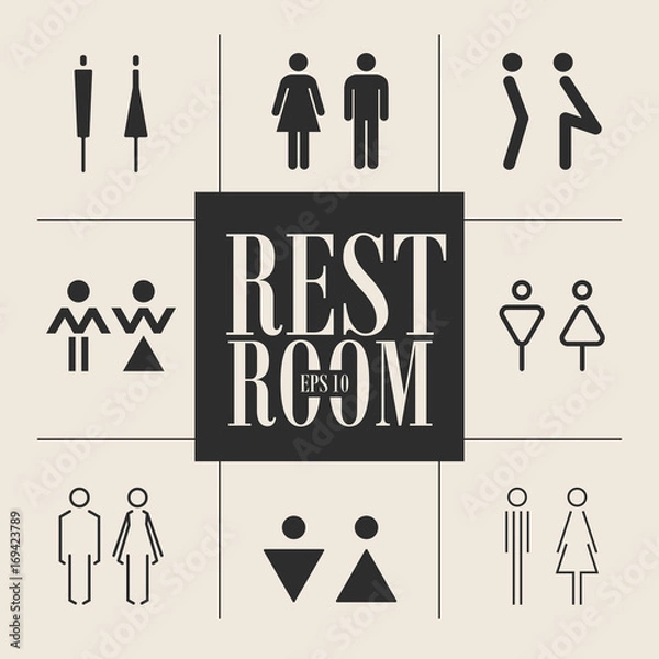Fototapeta Concept and idea set of various icons toilet. Stroke vector logo, web graphics. Isolated background.