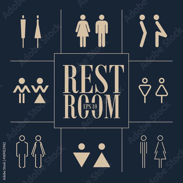 Fototapeta Concept and idea set of various icons toilet. Stroke vector logo, web graphics.