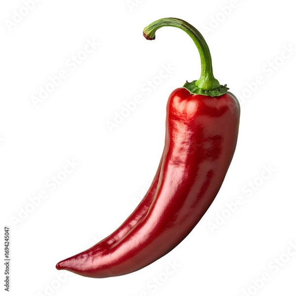 Obraz Curved Red Chili Pepper Isolated on Transparent Background – PNG for Food and Spice Design