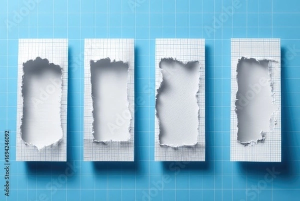 Fototapeta Four torn paper rectangles on a grid background