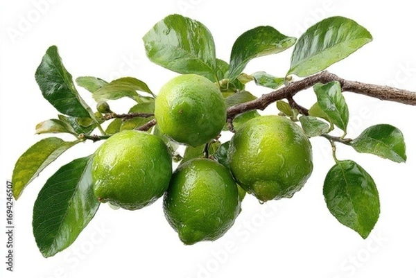 Fototapeta Fresh limes on branch with leaves