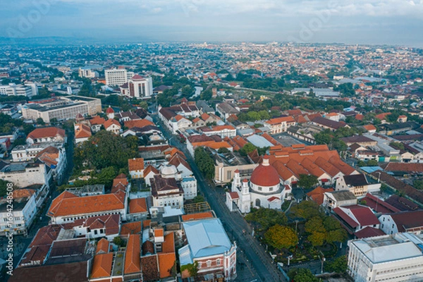 Obraz Aerial View of Semarang Cityscape with Red Roofs