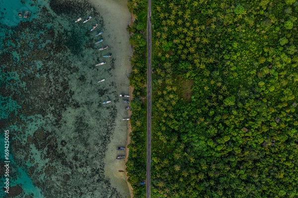 Obraz Aerial view of coastal road and lush greenery