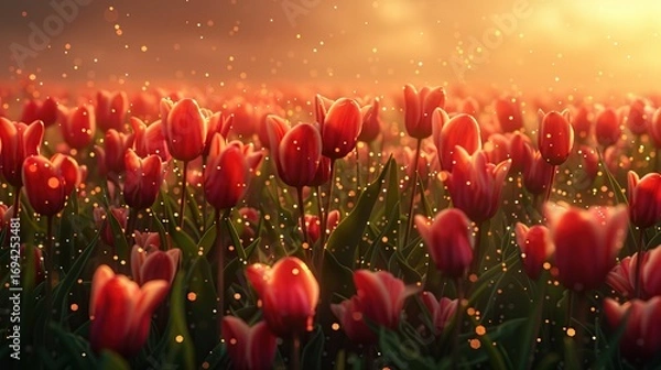 Fototapeta Magical Field of Tulips Dancing Elegantly in the Springtime Breeze
