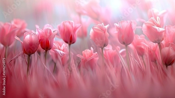 Fototapeta Tulips in Bloom Gracefully Blowing in the Gentle Spring Breeze