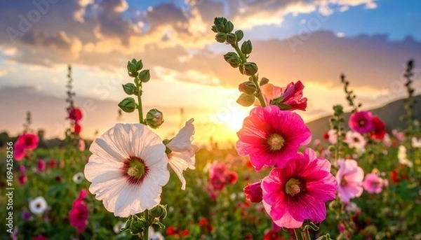 Obraz Colorful flowers at sunset