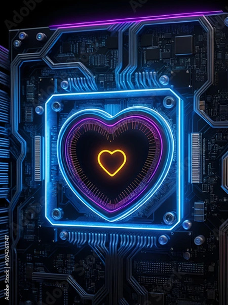 Fototapeta The heart of a computer system overrun with bugs. Te computer system should be macro photography looking over a futuristic CPU with neon lighting frenetically.