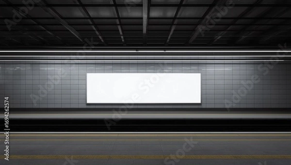 Fototapeta large blank advertise billboard white LED screen horizontal for design banner announcement exit way at outdoor public sky train platform station