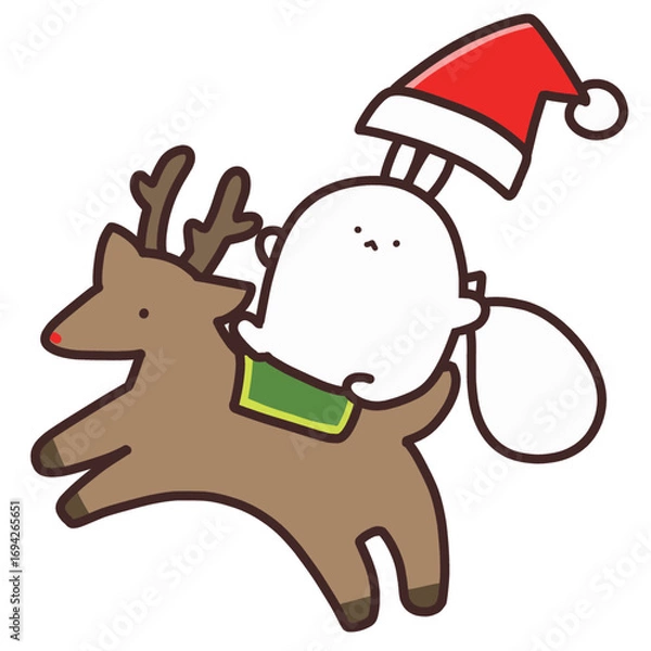 Obraz トナカイに乗っているサンタの格好をしたウサギ　背景なし