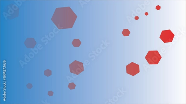 Fototapeta Abstract Hexagon Vector Background with Blue Gradient and Red Geometric Shapes