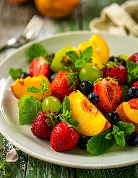 Obraz Colorful fruit salad on a plate (2)