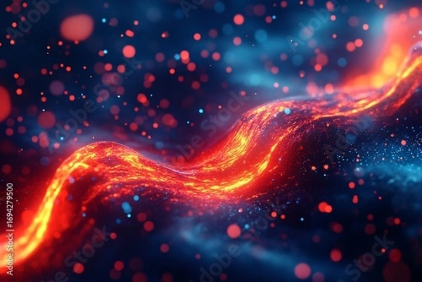 Obraz Abstract digital art shows a flowing stream of red and blue light.
