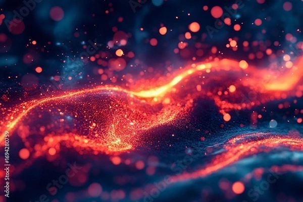 Obraz Abstract glowing red and blue nebula with bokeh effect against a dark background.