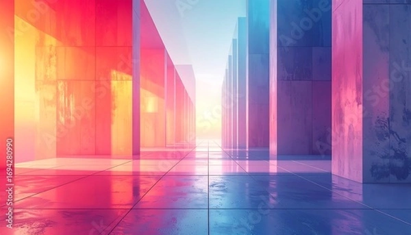 Obraz Colorful, futuristic, empty corridor