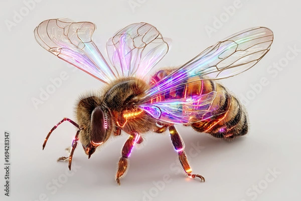 Fototapeta Honeybee Floating Magically with Neon Glowing Wings and Spa Elements on Transparent Background