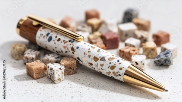 Obraz Terrazzo design pen with gold accents