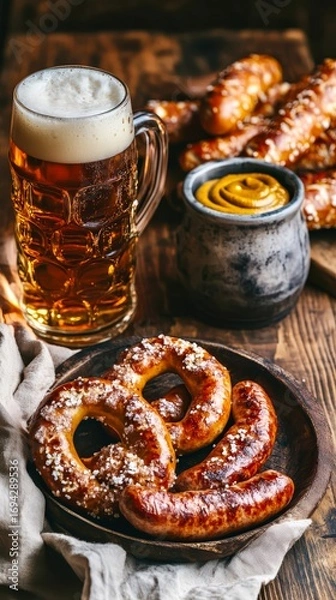 Fototapeta Oktoberfest beer pretzel celebration traditional German festival food drink