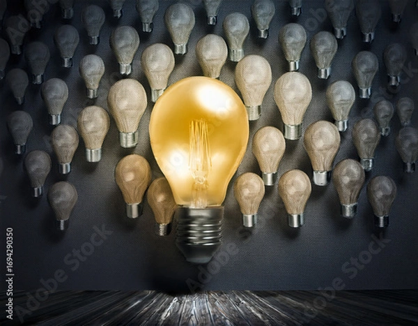 Fototapeta light bulbs, ideas of new ideas with innovative technology and creativity.