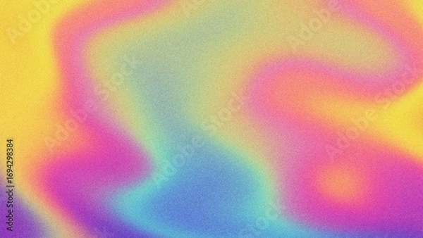 Fototapeta Iridescent gradient swirl in pastel yellow, blue, purple. 90s lo-fi grain, Y2K aesthetic, fluid waves, trippy texture. Background, digital art, modern 90s, 2000s, Y2K noise pattern, creative banner