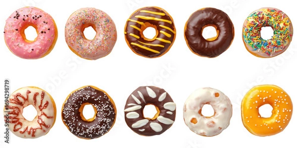 Fototapeta Assortment of Ten Decorated Donuts blur 45c0 isolated on a transparent background