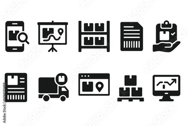 Obraz Delivery and logistics solid icon set for shipping and storage visuals