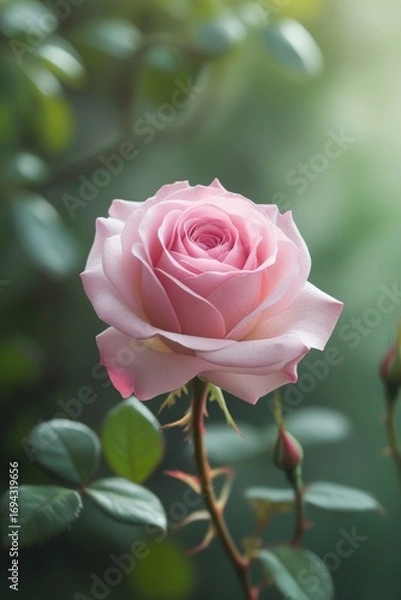 Fototapeta Delicate pink rose in soft garden light