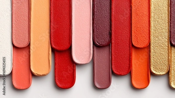 Fototapeta A Stunning Array of Lipstick Shades: A Spectrum of Red, Orange, Pink, and Gold