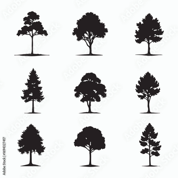 Fototapeta Oak tree silhouette isolated on white background. Tree logo. Vector icon