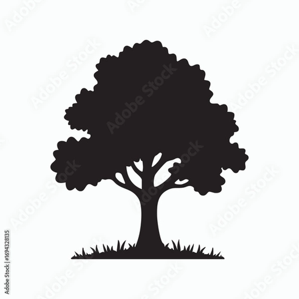 Fototapeta Oak tree silhouette isolated on white background. Tree logo. Vector icon

