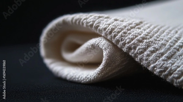 Obraz Close-up of a folded piece of white fabric. the fabric appears to be made of a soft, textured material and has a ribbed texture.