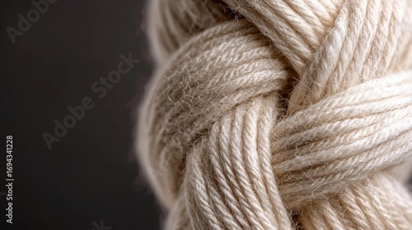 Obraz Close-up of a ball of yarn. the yarn is light beige in color and appears to be made of a soft, textured material. the knot is tightly wound around the center of the ball, creating a knot-like shape.