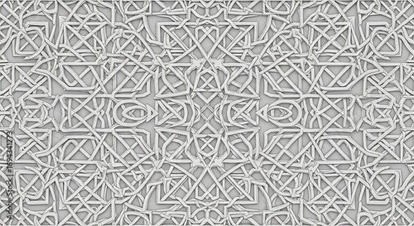Fototapeta Intricate Celtic Knot Design White on Grey Background for Fabric Pattern