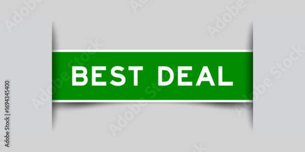 Fototapeta Green color square shape sticker label with word best deal inserted in gray background