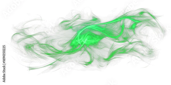 Fototapeta Abstract Swirling Green Smoke or Gas Cloud Formation graphic design isolated on a transparent background