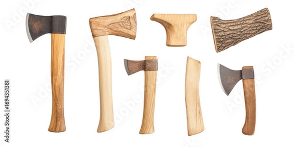 Fototapeta Assortment of Axes and Woodworking Tools hatchet isolated on a transparent background