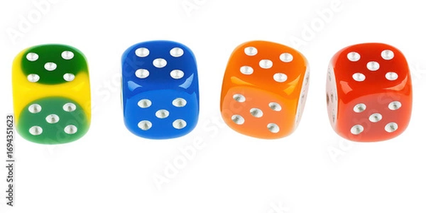 Fototapeta Assortment of Colorful Dice with Silver Pips blur real isolated on a transparent background