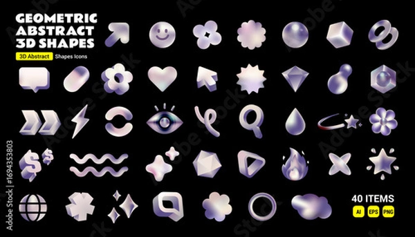 Obraz Geometric Abstract 3D Shapes Icons Set Metallic color