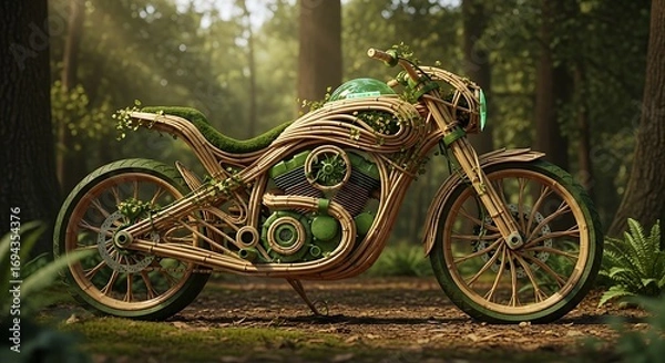 Fototapeta Nature Inspired Motorcycle Design Blending Organic Materials with Mechanical Engineering