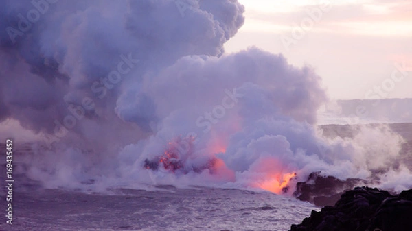 Fototapeta Steam from lava flow