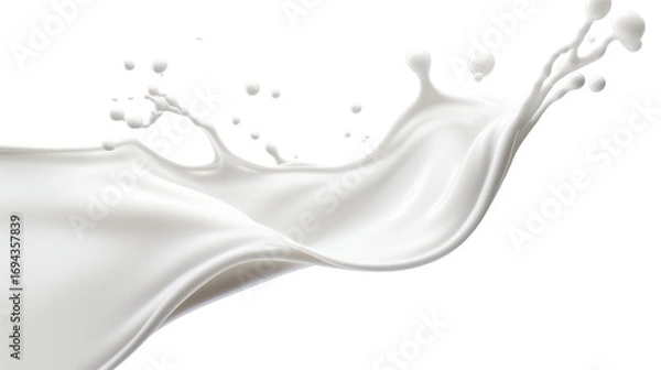 Fototapeta Milk splash in a smooth curve shape realistic droplets on transparent background