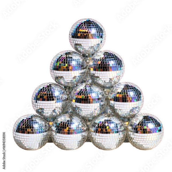 Fototapeta Mini disco balls arranged in a triangle or stacked form on transparent background