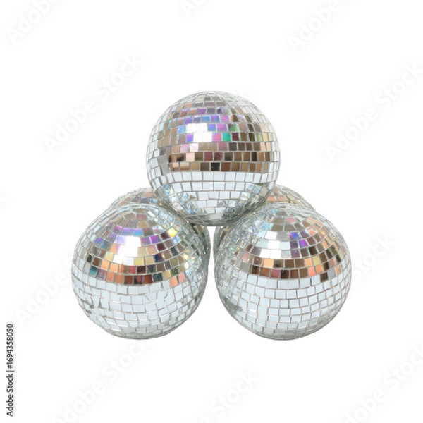 Fototapeta Mini disco balls arranged in a triangle or stacked form on transparent background