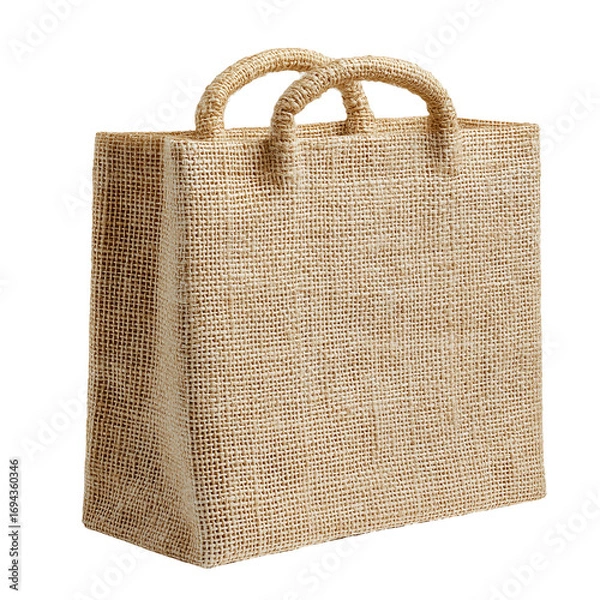 Fototapeta Jute bag shopping eco friendly burlap tote reusable grocery bag design view isolated on transparent background