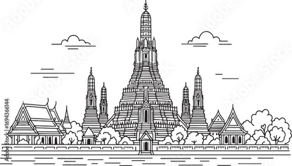 Fototapeta Wat Arun Temple linear vector