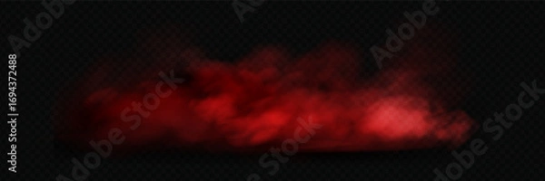 Fototapeta Fiery red background with black smoke, glowing flames, sparks, and hot embers. Transparent overlay effect creating a dramatic light texture.